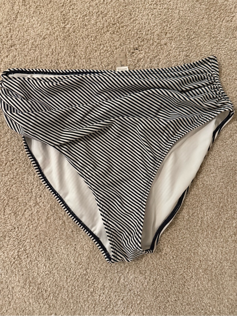 Cupshe Navy and White Striped High-Waist Bikini Bottom